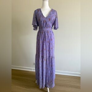 Re:named Purple Tiered Maxi Dress with Flutter Sleeves